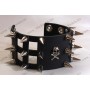 Leather bracelet with skulls and spikes 6cm