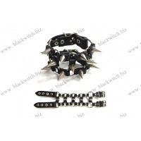 Leather wristband with two-row spikes 6cm