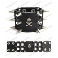 Leather bracelet with skulls and spikes 6cm